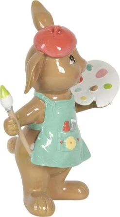 Clayre & Eef Beeld Konijn 16x10x21 Cm Bruin Blauw Kunststof Woonaccessoires Pasen Paashaas -Clayre & Eef 666x1200