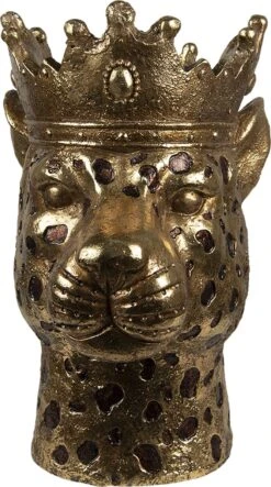 Clayre & Eef Beeld Luipaard 25x31x41 Cm Goudkleurig Kunststof Woonaccessoires Beeld Decoratie Decoratieve Accessoires