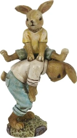 Clayre & Eef Beeld Konijn 15 Cm Bruin Blauw Kunststof Woonaccessoires Pasen Paashaas