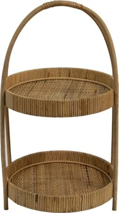 Clayre & Eef Etagère 2 Laags Ø 30x54 Cm Bruin Rotan Rond Fruitschaal Etagère Serveerschaal
