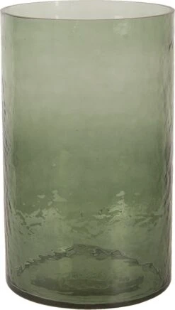 Clayre & Eef Windlicht Ø 15x25 Cm Groen Glas Rond Kaarsenhouder Sfeerverlichting
