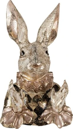 Clayre & Eef Beeld Konijn 14x13x24 Cm Beige Goudkleurig Kunststof Woonaccessoires Paashaas Pasen