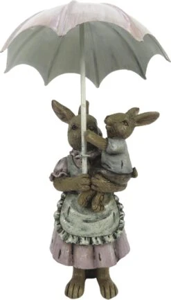 Clayre & Eef Beeld Konijn 12 Cm Bruin Roze Kunststof Woonaccessoires Pasen Paashaas