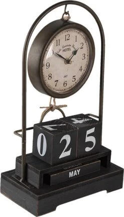 Clayre & Eef Staande Klok 23x39 Cm Zwart Ijzer Glas Klok Op Voet Staande Klok Woonkamer -Clayre & Eef 686x1200 2