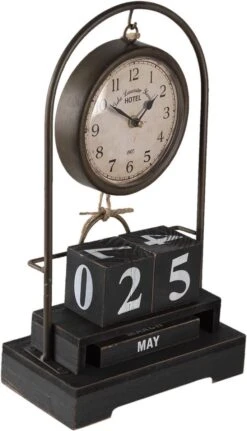 Clayre & Eef Staande Klok 23x39 Cm Zwart Ijzer Glas Klok Op Voet Staande Klok Woonkamer -Clayre & Eef 688x1200