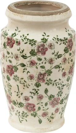 Clayre & Eef Vaas Ø 15x26 Cm Roze Beige Keramiek Bloemen Decoratie Vaas Decoratie Pot Bloempot Binnen