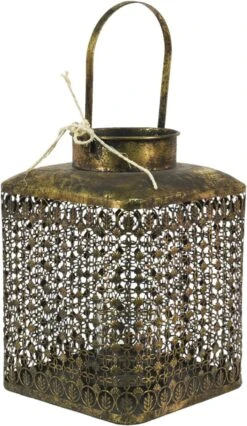 Clayre & Eef Windlicht 23x23x32 Cm Koperkleurig Ijzer Vierkant Kaarsenhouder Sfeerverlichting -Clayre & Eef 695x1200