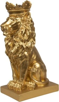 Clayre & Eef Beeld Leeuw 13x19x34 Cm Goudkleurig Kunststof Woonaccessoires Beeld Decoratie Decoratieve Accessoires -Clayre & Eef 701x1200 1