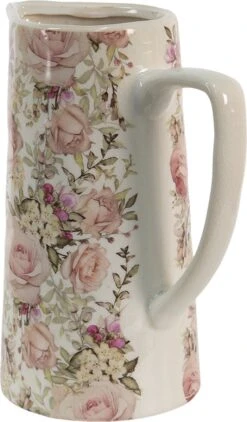 Clayre & Eef Decoratieve Schenkkan 2100 Ml Roze Keramiek Bloemen Waterkan Kan -Clayre & Eef 702x1200
