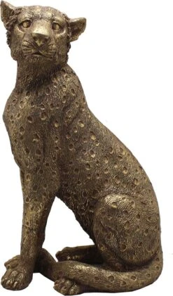 Clayre & Eef Beeld Panter 14x11x27 Cm Goudkleurig Polyresin Panter Woonaccessoires Beeld Decoratie Decoratieve Accessoires