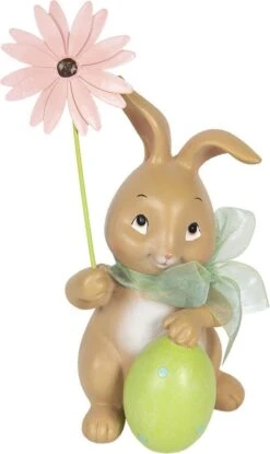 Clayre & Eef Beeld Konijn 9x9x17 Cm Bruin Groen Kunststof Woonaccessoires Pasen Paashaas -Clayre & Eef 714x1200