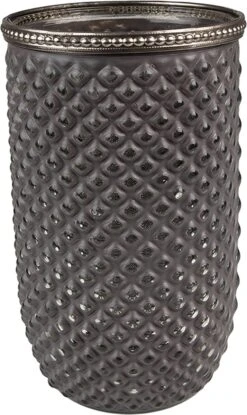 Clayre & Eef Theelichthouder Ø 10x17 Cm Grijs Glas Metaal Waxinelichthouder Windlichthouder