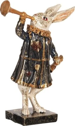 Clayre & Eef Beeld Konijn 8x4x12 Cm Zwart Wit Kunststof Woonaccessoires Beeld Decoratie Paashaas