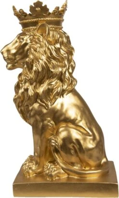 Clayre & Eef Beeld Leeuw 13x19x34 Cm Goudkleurig Kunststof Woonaccessoires Beeld Decoratie Decoratieve Accessoires -Clayre & Eef 725x1200