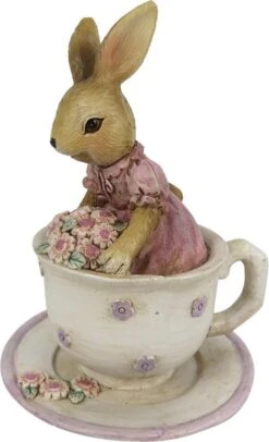 Clayre & Eef Beeld Konijn 8x8x11 Cm Bruin Beige Kunststof Woonaccessoires Pasen Paashaas