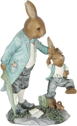 Clayre & Eef Beeld Konijn 12x7x19 Cm Bruin Blauw Kunststof Woonaccessoires Pasen Paashaas -Clayre & Eef 733x1200 2