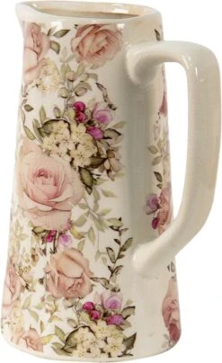Clayre & Eef Decoratieve Schenkkan 2100 Ml Roze Keramiek Bloemen Waterkan Kan -Clayre & Eef 733x1200