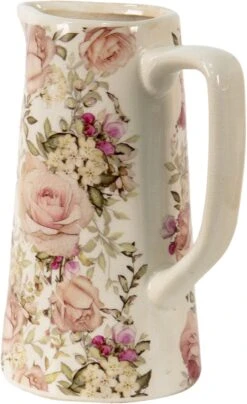 Clayre & Eef Decoratieve Schenkkan 2100 Ml Roze Keramiek Bloemen Waterkan Kan -Clayre & Eef 734x1200 1