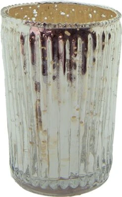 Clayre & Eef Theelichthouder Ø 6x9 Cm Zilverkleurig Glas Rond Waxinelichthouder Windlichthouder