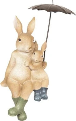 Clayre & Eef Beeld Konijn 10x9x19 Cm Bruin Kunststof Woonaccessoires Beeld Decoratie Paashaas