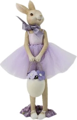 Clayre & Eef Beeld Konijn 8x8x25 Cm Paars Polyresin Woonaccessoires Pasen Paashaas