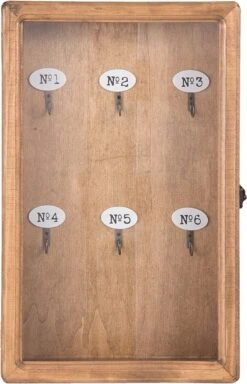 Clayre & Eef Sleutelkastje 24x7x38 Cm Bruin Hout Glas Rechthoek Sleutelhouder Sleutelrekje