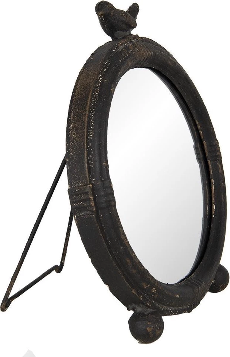 Clayre & Eef Staande Spiegel 26x30 Cm Bruin Ijzer Hout Rond Vogel Tafel Spiegel Decoratie Spiegel 4 Clayre & Eef Staande Spiegel 26x30 Cm Bruin Ijzer Hout Rond Vogel Tafel Spiegel Decoratie Spiegel - Afbeelding 2