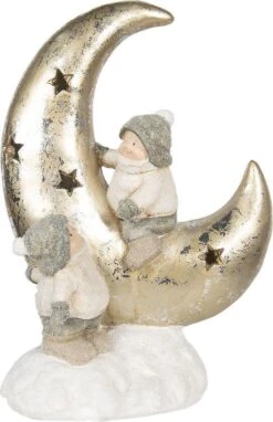 Clayre & Eef Beeld Maan 32x20x46 Cm Goudkleurig Kunststof Woonaccessoires Beeld Decoratie Decoratieve Accessoires