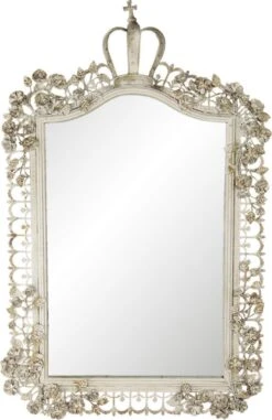 Clayre & Eef Spiegel 63x102 Cm Beige Ijzer Hout Rechthoek Grote Spiegel Wand Spiegel Muur Spiegel