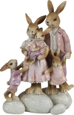 Clayre & Eef Beeld Konijn 11x6x18 Cm Roze Beige Kunststof Woonaccessoires Paashaas Pasen