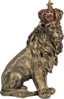Clayre & Eef Beeld Leeuw 25x13x38 Cm Goudkleurig Polyresin Woonaccessoires Beeld Decoratie Decoratieve Accessoires