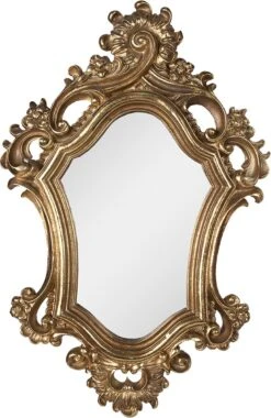 Clayre & Eef Spiegel 30x48 Cm Goudkleurig Kunststof Grote Spiegel Wand Spiegel Muur Spiegel