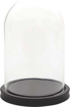 Clayre & Eef Stolp Ø 17x25 Cm Zwart Glas Hout Rond Glazen Stolp