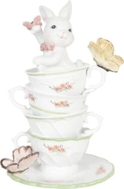 Clayre & Eef Beeld Konijn 13x13x20 Cm Wit Polyresin Woonaccessoires Pasen Paashaas