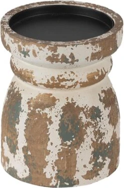 Clayre & Eef Kandelaar Ø 12x15 Cm Bruin Wit Hout Kaarsenstandaard Kaarsenhouder -Clayre & Eef 791x1200 4