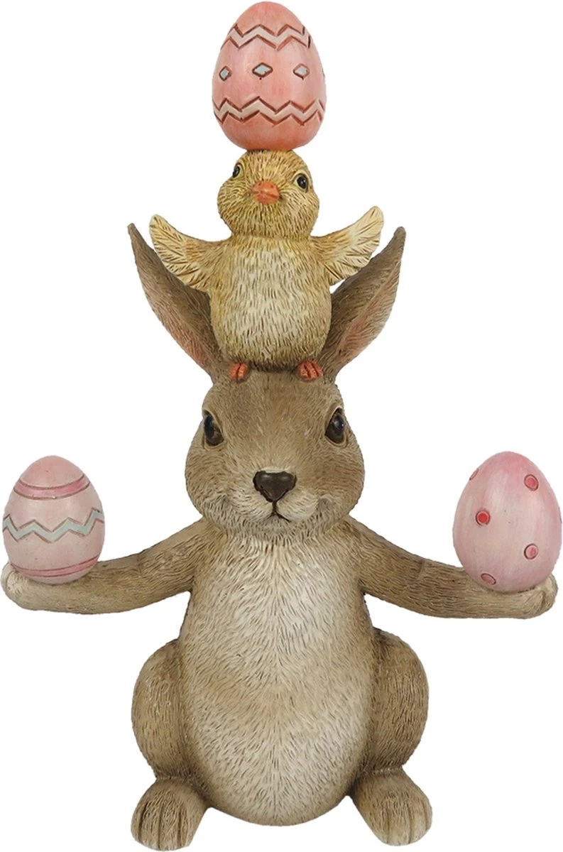 Clayre & Eef Beeld Konijn 11*6*16 Cm Bruin Beige Kunststof Woonaccessoires Pasen Paashaas 3 Clayre & Eef Beeld Konijn 11*6*16 Cm Bruin Beige Kunststof Woonaccessoires Pasen Paashaas