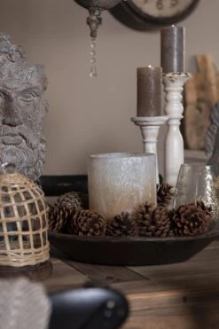 Clayre & Eef Theelichthouder Ø 15x20 Cm Beige Bruin Glas Rond Waxinelichthouder Windlichthouder -Clayre & Eef 800x1200 20