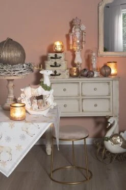 Clayre & Eef Theelichthouder Ø 11x14 Cm Beige Roze Glas Metaal Rond Waxinelichthouder Windlichthouder -Clayre & Eef 800x1200 25