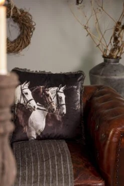 Clayre & Eef Sierkussen 45x45 Cm Zwart Wit Synthetisch Vierkant Paard Kussenhoes Met Kussenvulling -Clayre & Eef 800x1200 76