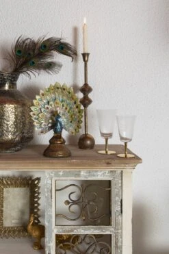 Clayre & Eef Beeld Pauw 22x12x30 Cm Blauw Goud Kunststof Woonaccessoires Beeld Decoratie Decoratieve Accessoires -Clayre & Eef 800x1200 8