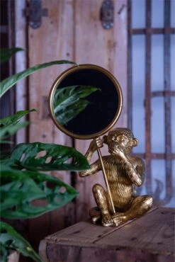 Clayre & Eef Staande Spiegel Aap 16x24 Cm Goudkleurig Kunststof Glas Tafel Spiegel Decoratieve Accessoires Woonaccessoires -Clayre & Eef 801x1200 147