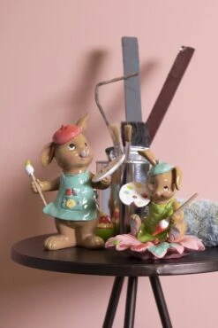 Clayre & Eef Beeld Konijn 15x15x15 Cm Bruin Groen Kunststof Woonaccessoires Pasen Paashaas -Clayre & Eef 801x1200 22