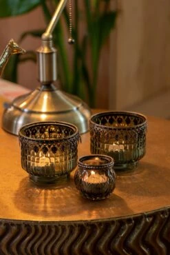 Clayre & Eef Theelichthouder Ø 6x5 Cm Groen Bruin Glas Metaal Rond Waxinelichthouder Windlichthouder -Clayre & Eef 801x1200 55