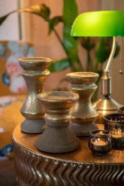 Clayre & Eef Kandelaar 19 Cm Goudkleurig Keramiek Rond Kaarsenstandaard Kaarsenhouder -Clayre & Eef 801x1200 85