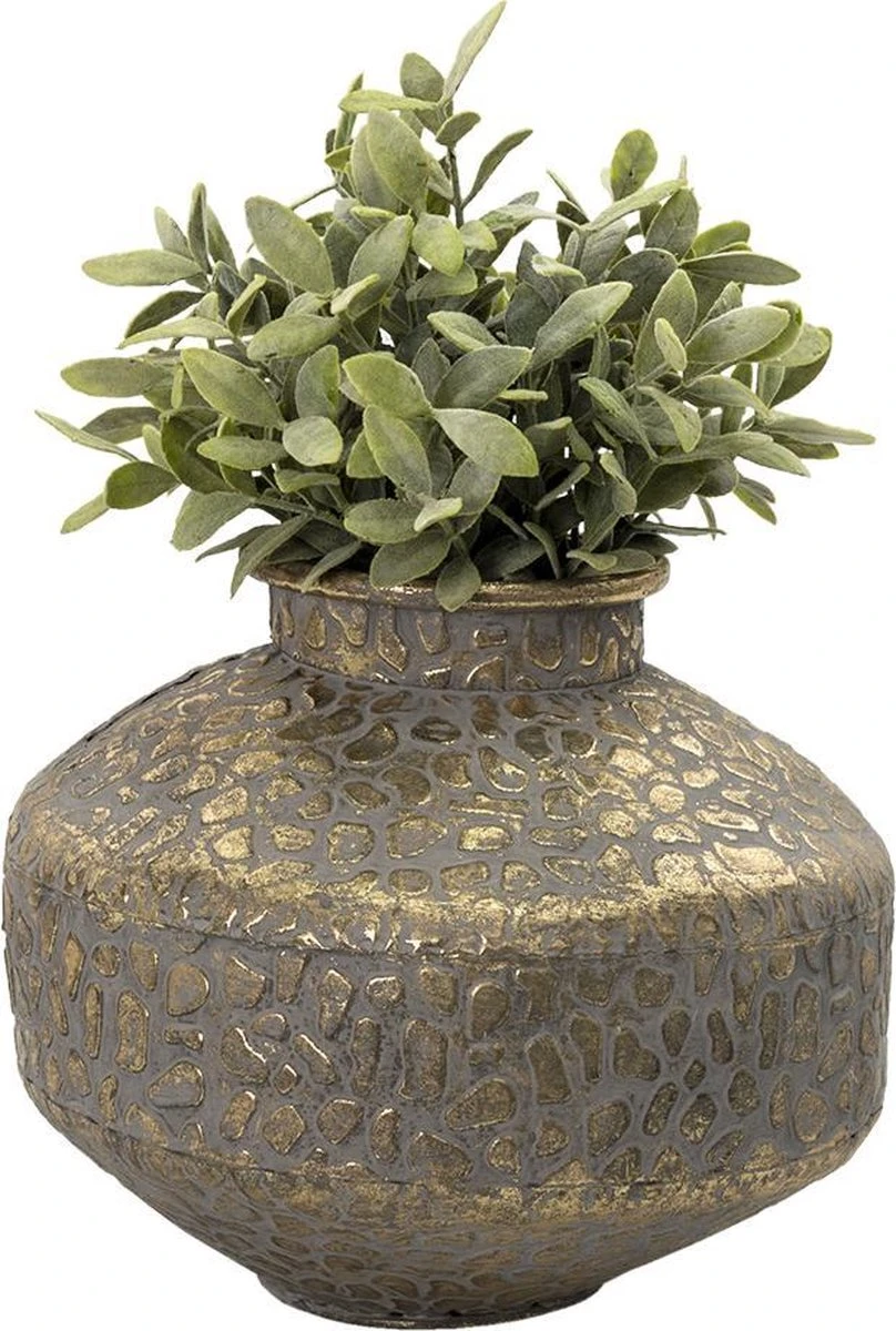 Clayre & Eef Vaas Ø 27x21 Cm Goudkleurig Metaal Rond Decoratie Vaas Decoratie Pot 4 Clayre & Eef Vaas Ø 27x21 Cm Goudkleurig Metaal Rond Decoratie Vaas Decoratie Pot - Afbeelding 2