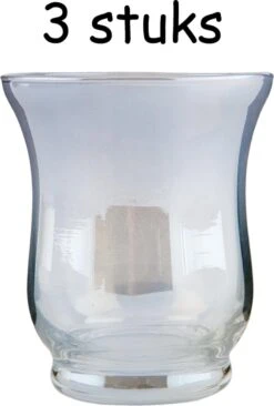 Glazen Waxinelichthouder Theelichthouder - Transparant / Parelmoer - Ø 7 X 9 CM - 3 Stuks