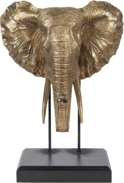 Clayre & Eef Beeld Olifant 42x30x56 Cm Goudkleurig Polyresin Woonaccessoires Beeld Decoratie Decoratieve Accessoires
