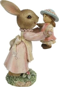 Clayre & Eef Beeld Konijn 8x5x11 Cm Bruin Roze Kunststof Woonaccessoires Pasen Paashaas