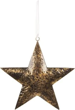 Clayre & Eef Decoratie Hanger Ster 25x25 Cm Goudkleurig Ijzer Kersthanger