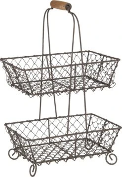 Clayre & Eef Etagère 2 Laags 23x15x37 Cm Zwart Ijzer Rechthoek Fruitschaal Etagère Serveerschaal